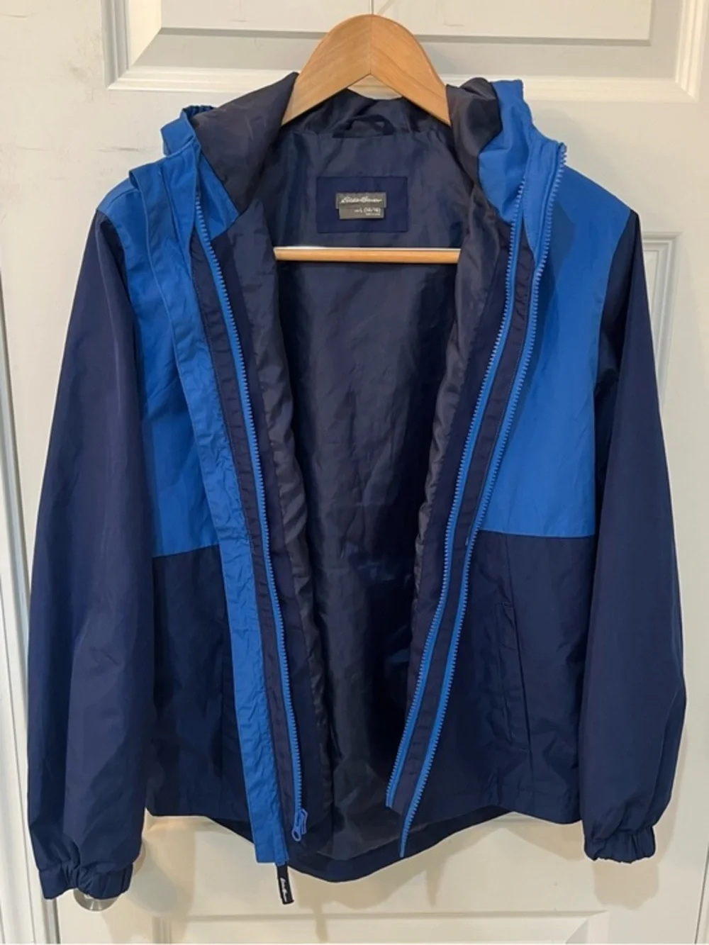 Eddie‎ Bauer Youth Large 14-16 Hooded Windbreaker Full Zip Jacket Blue Navy